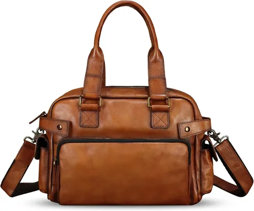 Vista 2 de Monederos y bolsos de cuero genuino para hombres y mujeres, bolso de mensajero de cuero real vintage para hombro