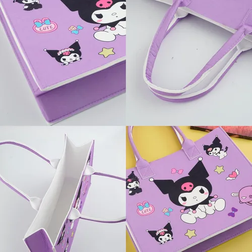 Vista 5 de Bolso de mano Kawaii blanco para perro, diseño de gatitos de dibujos animados, bolsa de fieltro reciclado, bolsa de hombro, regalos para mujeres