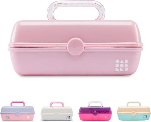 Vista 13 de Caboodles Pretty in Petite - Caja de maquillaje de dos tonos rosa sobre lavanda, caja organizadora de plástico duro, 2 bandejas giratorias, espejo