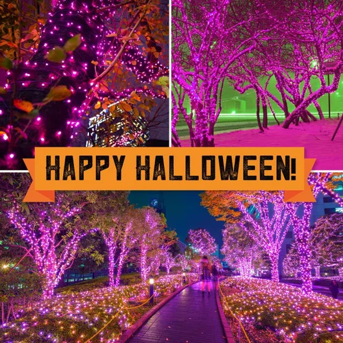 Vista 6 de Juego de 100 luces moradas extra brillantes con conectores finales, luces decorativas de Halloween, 19.6 ft, certificación UL, mini tira de luces