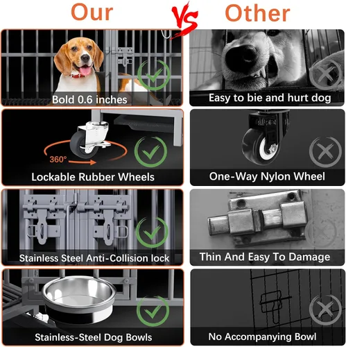 Vista 6 de aboxoo Jaula de metal resistente para perros de 42/48 pulgadas para 2 perros/perros grandes, parte superior abierta de metal, perrera