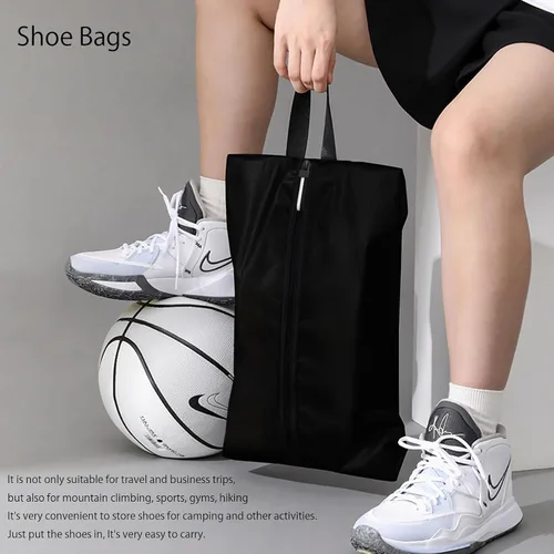 Vista 5 de Bolsa de zapatos para viajes, bolsa de zapatos resistente al agua para gimnasio, bolsa de tacos de fútbol resistente al olor para deporte, Negro