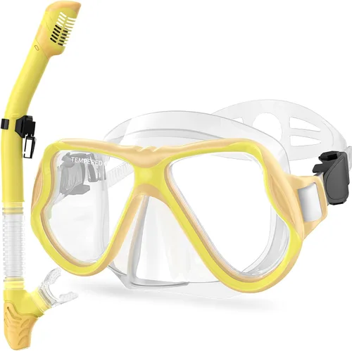 Vista 13 de Greatever Snorkeling Gear for Kids, Dry Snorkel Set Panoramic View Snorkel Mask, Anti-Fog Scuba Diving Mask for Kids Youth Age 6-14, Unisex Swimming