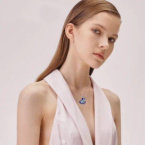 Vista 2 de POPLYKE - Collar de plata de ley con diseño de corazón con joyas de cristal para mujeres