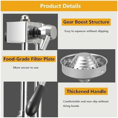 Vista 6 de Heavy-Duty Cast Iron Citrus Juicer - Manual Squeezer with Stainless Steel Crusher & Large Pressure Plate for Easy Juice Extraction - Ideal for