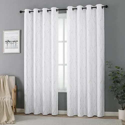 Vista 8 de SMILE WEAVER Cortinas blancas de Navidad de 84 pulgadas de largo para dormitorio, cortinas de oscurecimiento de habitación con estampado de Oro