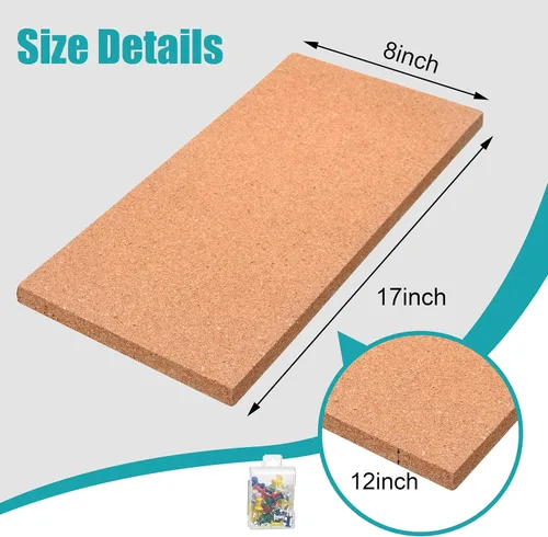 Vista 3 de SUNGIFT - Tableros de corcho de 1/2 pulgadas de grosor, 6 unidades de azulejos de corcho sin marco, 16.0 x 8.0 in, corkboards autoadhesivos