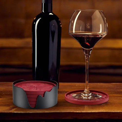 Vista 8 de ME.FAN Posavasos de silicona con soporte, para beber, para bebidas calientes o frías, gruesos, antideslizantes, antiadherentes y estilo bandeja Negro