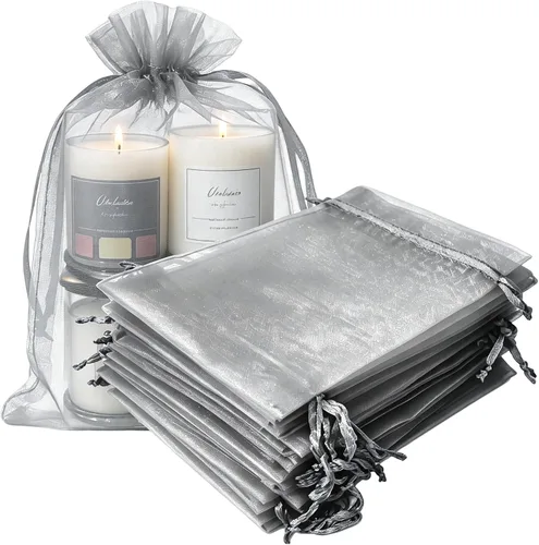 Vista 18 de Paquetes de 50 bolsas de organza de regalo de 4 x 6 pulgadas, cordón negro a granel para baby shower, Navidad, cumpleaños de profesores, recuerdos