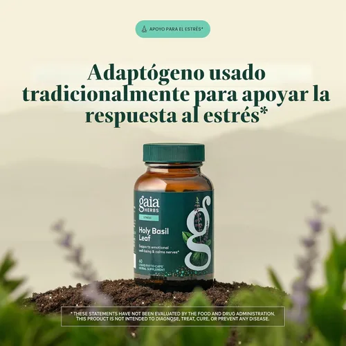 Vista 3 de Gaia Herbs Hoja de albahaca sagrada, 60 cápsulas veganas, 30 porciones