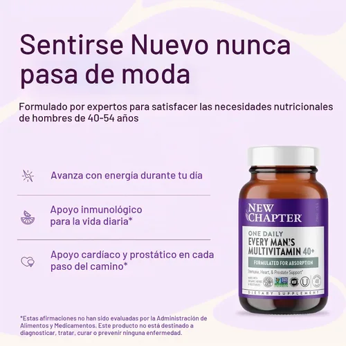 Vista 2 de Tabletas multivitamínicas para hombres de más de 40 años, uso diario, de New Chapter, 370, 1, 1 Extra B6 and B12, D3, Vitamin C, and Zinc for
