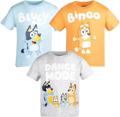 Vista 17 de Bluey Paquete de 3 camisetas para niños para verano, paquete de 3 camisetas de algodón para niños