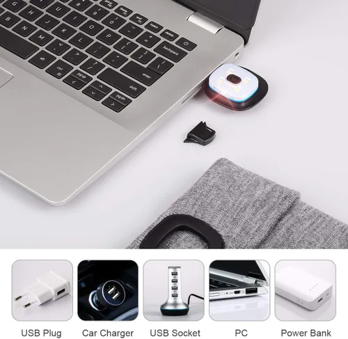 Vista 3 de Gorro LED con Luz, Gorro con Linterna de 4 LED Unisex Recargable por USB, Manos Libres, Gorro de Invierno de punto con Luz Nocturna, Linterna
