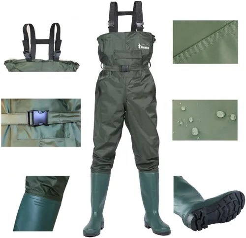 Vista 5 de wader con botas impermeable para pesca y caza de nailon 2-Ply/PVC 9-13