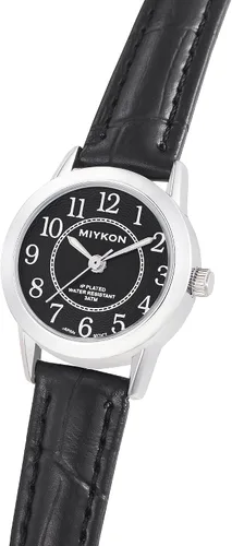 Vista 3 de Miykon Relojes para mujer – Delicado pequeño reloj analógico para mujer con correa de cuero vegano negro – Segundero, pulido iónico, cristal