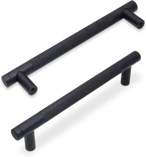 Vista 17 de Paquete de 10 tiradores para gabinete de cocina, tiradores mate negro y bronce champán, tiradores de cajón estriados negros, herrajes de cocina