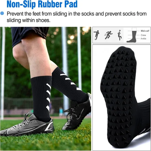 Vista 2 de HUANLANG Calcetines de agarre de fútbol, 4 pares de calcetines antideslizantes antideslizantes para hombre, calcetines de agarre para fútbol