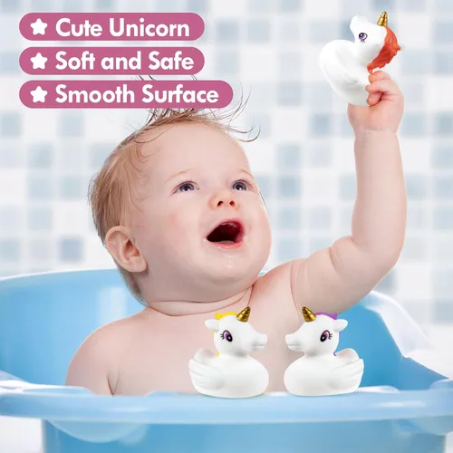 Vista 2 de Juguetes de baño sin agujeros, juguetes de baño de unicornio para niños pequeños de 1 a 3 años, juguetes de baño de unicornio suave para niños