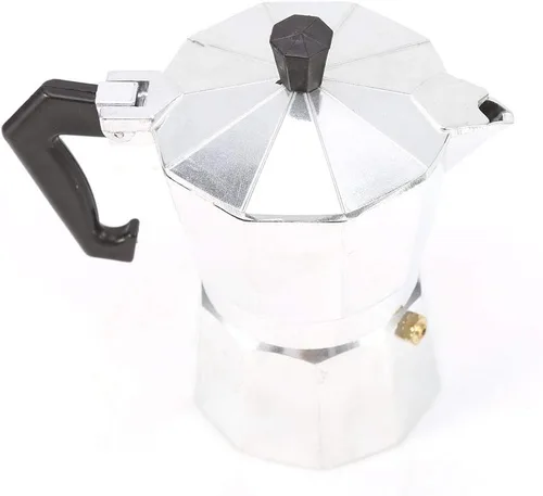 Vista 4 de Cafetera expresa, cafetera italiana de 3/6/9/12 tazas, cafetera para cocina, oficina, hogar (10.1 fl oz, 6 tazas)