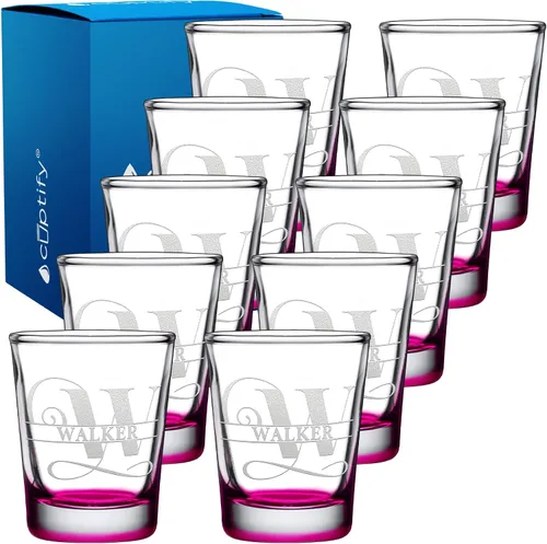 Vista 39 de Cuptify Inicial de cristal con monograma y nombre de 2 onzas, parte inferior negra grabada con texto personalizado para regalos, bodas, cumpleaños