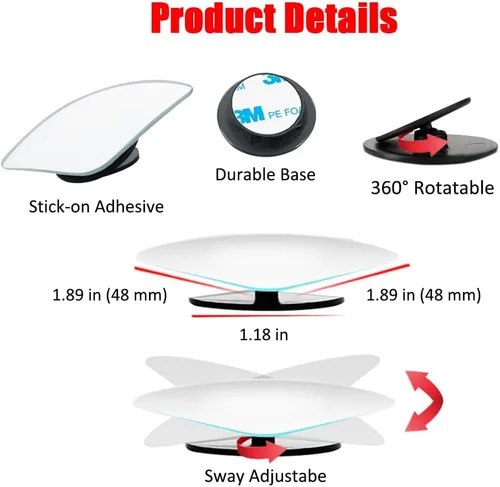 Vista 5 de Ampper Espejo de Punto Ciego en Forma de Abanico, Vidrio HD sin Marco Adhesivo Ajustable Convexo de Gran Angular Retrovisor Espejo para Automóvil