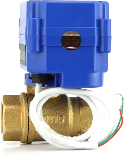 Vista 3 de Válvula de bola motorizada. Válvula de bola de acero inoxidable de 3/4" con puerto completo, 9-24V CC y configuración de retorno automático de 2