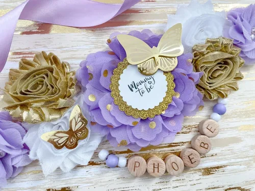 Vista 3 de Butterfly Purple Maternity Sash for Baby Shower, Mom to Be Sash for Shower, Butterfly Purple Theme Baby Shower, Butterfly Purple Sash