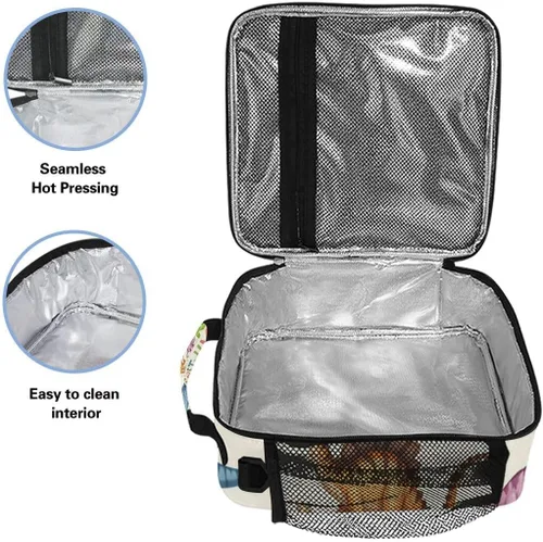 Vista 3 de Pfrewn Lonchera de dinosaurio, alfabetos con dinosaurios, bolsa de almuerzo aislada, reutilizable, enfriadora, bolsas de preparación de comidas