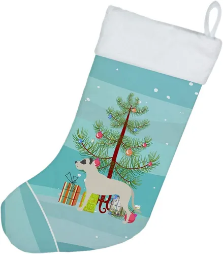 Vista 2 de Caroline's Treasures BB2985CS Dogo Argentino Feliz Árbol de Navidad Calcetín de Navidad Chimenea Calcetines Colgantes Temporada Navidad Decoración