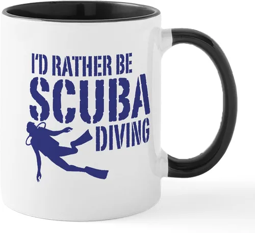 Vista 32 de CafePress Scuba Flag Diver Taza de café de cerámica de 11 oz (11.0 fl oz)
