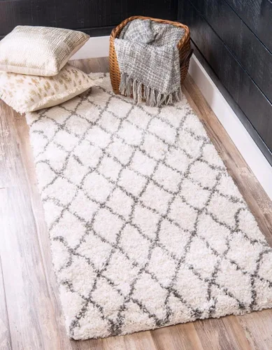 Vista 8 de Unique Loom Rabat Shag Collection - Alfombra de área con enrejado (2 pies 2 pulgadas x 3 pies 1 pulgada, rectangular, marfil puro/gris)