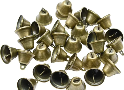 Vista 9 de Maydahui 10 cascabeles pequeños de bronce vintage mini (1.7 x 1.5 pulgadas) para entrenamiento de orinal de perro, timbre de puerta de perro, boda