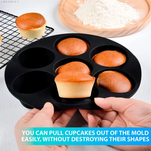 Vista 6 de Molde de silicona para muffins para freidora de aire (7 tazas) – Molde de silicona redondo de 6.9 pulgadas compatible con freidoras de 3.5 a 5.8 l