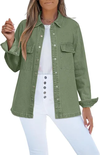 Vista 14 de Luvamia - Chaquetas de mezclilla para mujer 2025, moda de otoño, chaqueta de gran tamaño, abotonada, de mezclilla, chaqueta estilo western con azul