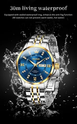 Vista 67 de OLEVS - Relojes de diamantes para hombres, relojes de vestir a prueba de agua, relojes analógicos de cuarzo de lujo con calendario de fecha y correa