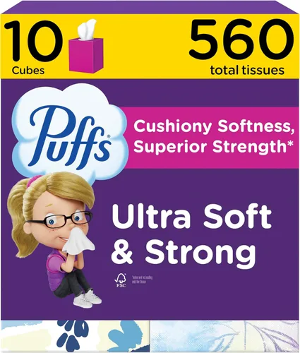 Vista 14 de Pañuelos faciales ultrasuaves sin loción Puffs, 1 cubo, 48 pañuelos por caja
