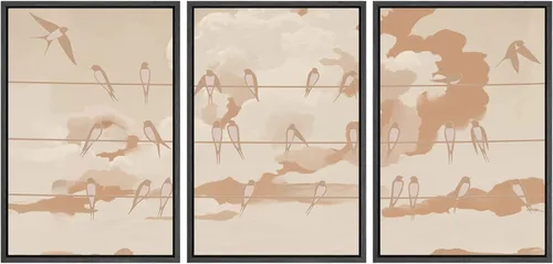 Vista 13 de SIGNWIN Lienzo enmarcado para pared, juego de arte de acuarela pastel, paisaje marrón, naturaleza, naturaleza salvaje, ilustraciones modernas, arte