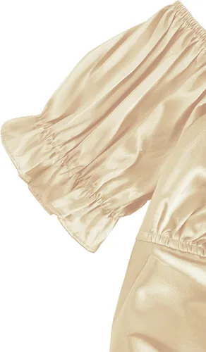 Vista 6 de LYANER - Blusa ombliguera para mujer, manga corta, con volados, que se ata en la espalda y hombros descubiertos, estilo Bardot