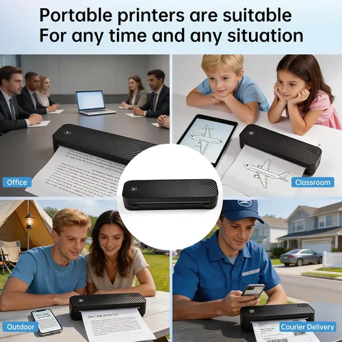 Vista 6 de Impresora portátil bluetooth sin tinta térmica para teléfono y computadora Negro
