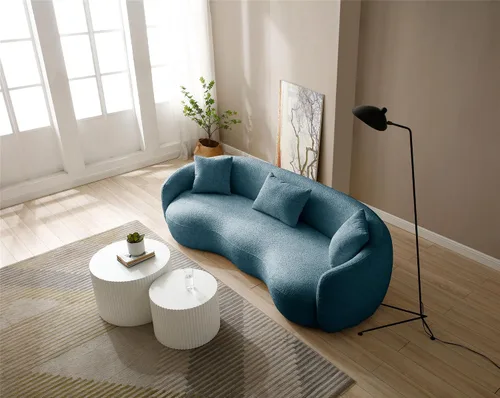 Vista 3 de Moderno sofá curvado de 4 asientos en tela transpirable 93.6 pulgadas de ancho elegante sofá de sala de estar con marco de madera maciza