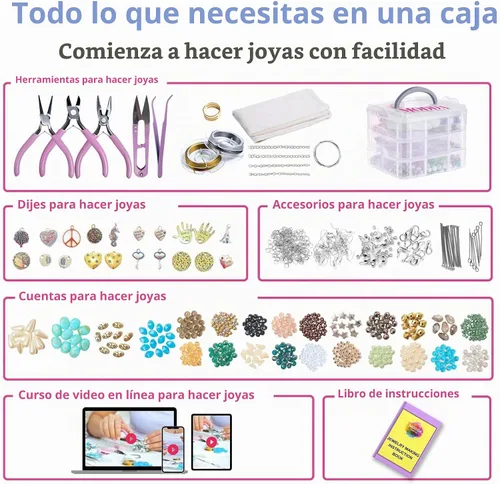 Vista 6 de Modda Kit Deluxe de Fabricación de Joyas con Curso en Video, Incluye Instrucciones, Abalorios, Elaboración de Collar, Pulsera, Aretes, Manualidades