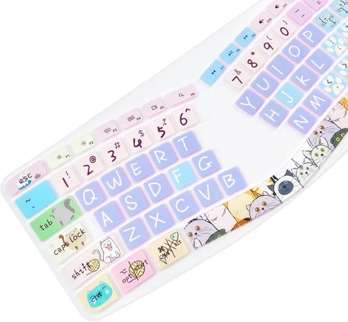 Vista 6 de Funda de silicona para teclado compatible con Logitech Ergo K860, diseño ergonómico de EE. UU., accesorios Logitech K860, lindo gato