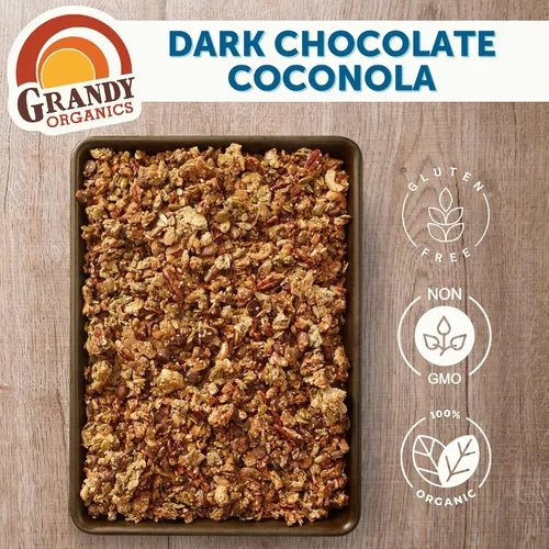 Vista 4 de Grandy Organics Chocolate oscuro y coconola - Granola orgánica certificada sin cereales - 0.27 oz de proteína - Sin gluten, sin OMG, vegano y paleo