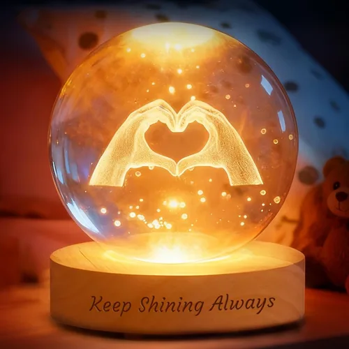 Vista 7 de Lámpara de bola de fotos de cristal 3D personalizada, regalo conmemorativo personalizado para recuerdo de Navidad, globo de cristal grabado