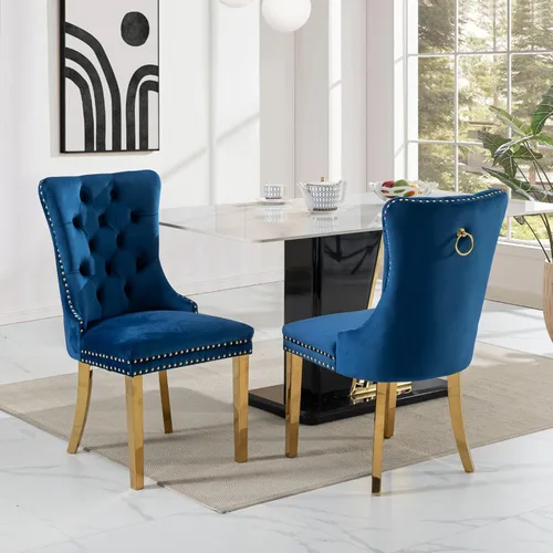 Vista 49 de Juego de 2 sillas de comedor tapizadas de tela de lino, sillas de cocina modernas de mediados de siglo con respaldo alto, ribete de cabeza de clavo
