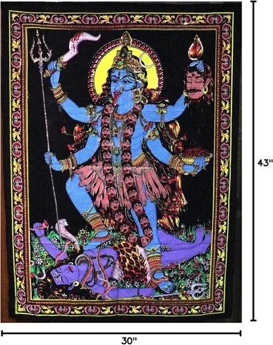Vista 3 de Lungta Imports Enorme tela de algodón Diosa Kali 43" X 30" Tapiz