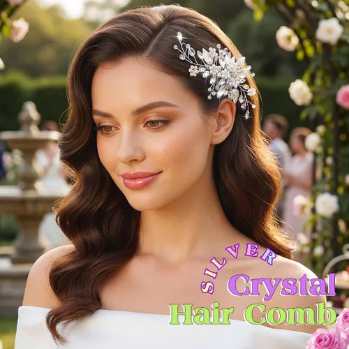 Vista 4 de JEAIRTS Peine de cristal para el cabello, accesorio para el cabello de boda, accesorio para el cabello para mujer