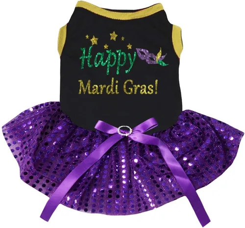 Vista 4 de Petitebella Happy Mardi Gras - Vestido para perro con máscara de ojos (LED negro/dorado, talla XS)