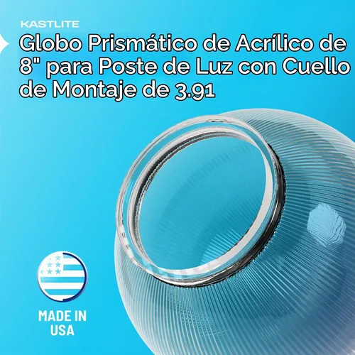 Vista 6 de KastLite Globo de poste de lámpara de acrílico prismático transparente de 8 pulgadas Textura prismática con cuello de ajuste de 3.91 pulgadas