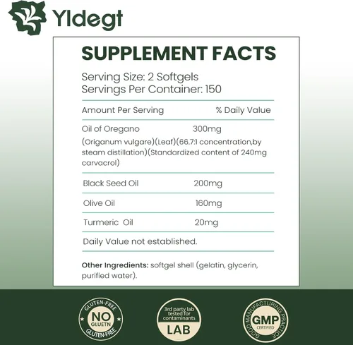 Vista 5 de Oil of Oregano with Black Seed Oil 300 Softgels